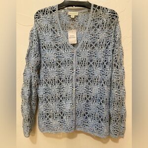 Appleseed’s~NWOT~Variegated Blue & White~Delicate~Open Crocheted Sweater~Size L